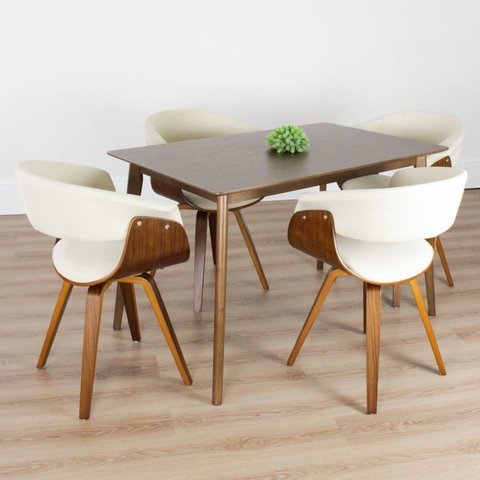 Conjunto Sala de Jantar Mesa Finlândia Nogueira 120x75cm com 4 Cadeiras Betina Linho Bege/Creme