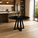 Ver imagem 1 de Mesa Jantar 100cm Tampo MDF/Vidro Redonda 4 Lugares Pés Madeira Maciça Preto