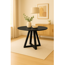 Ver imagem 1 de Mesa Jantar 100cm Tampo Mdf/vidro Redonda 4 Lugares Pés Madeira Maciça Preto