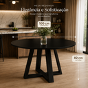 Ver imagem 4 de Mesa Jantar 100cm Tampo MDF/Vidro Redonda 4 Lugares Pés Madeira Maciça Preto