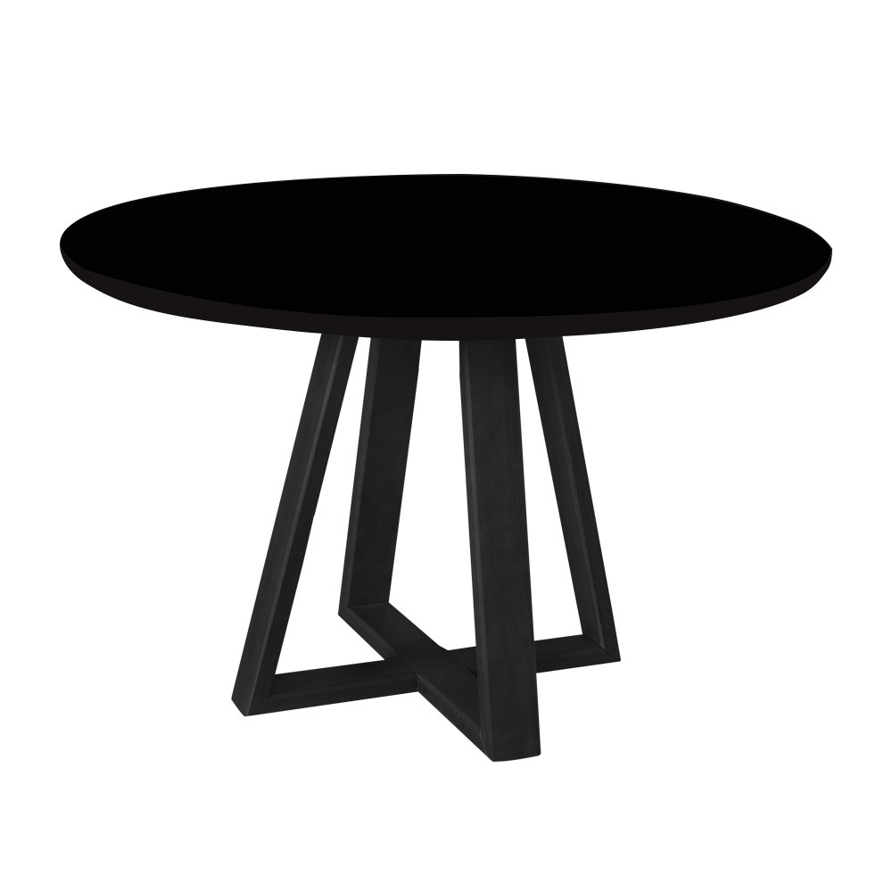 Mesa Jantar 100cm Tampo Mdf/vidro Redonda 4 Lugares Pés Madeira Maciça Preto