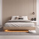 Ver imagem 5 de Cama Box Casal Osaka Flutuante Estilo Japonesa 138x188 Base Estofada Bouclê Capuccino - Abmaza