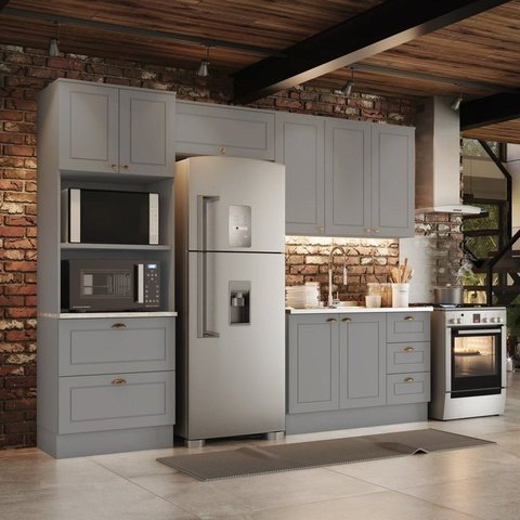 Cozinha Compacta Modulada 4 Peças Emily Cinza/Calcare