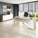 Ver imagem 1 de Conjunto 2 Peças 1 Mesa 180cm Tamburato 4 Gavetas com Balcão 2 Portas 3 Carvalho Branco Artany