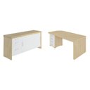 Ver imagem 2 de Conjunto 2 Peças 1 Mesa 180cm Tamburato 4 Gavetas com Balcão 2 Portas 3 Carvalho Branco Artany