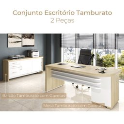 Kit 2 Peças 1 Mesa 180cm Tamburato 4 Gavetas com Balcão 2 Portas 3 Gavetas - 5