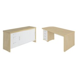 Kit 2 Peças 1 Mesa 180cm Tamburato 4 Gavetas com Balcão 2 Portas 3 Gavetas - 2