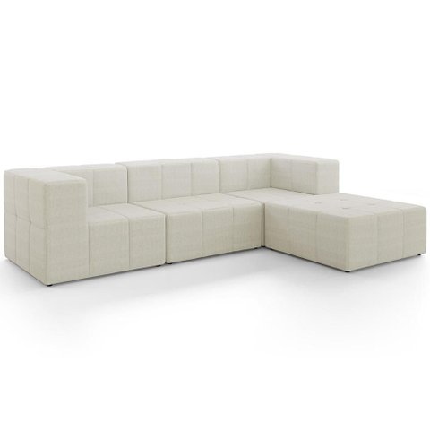 Sofá 4 Lugares para Sala Living Modular com Puff 264cm Lancaster F04 Linho Cru - Lyam Decor
