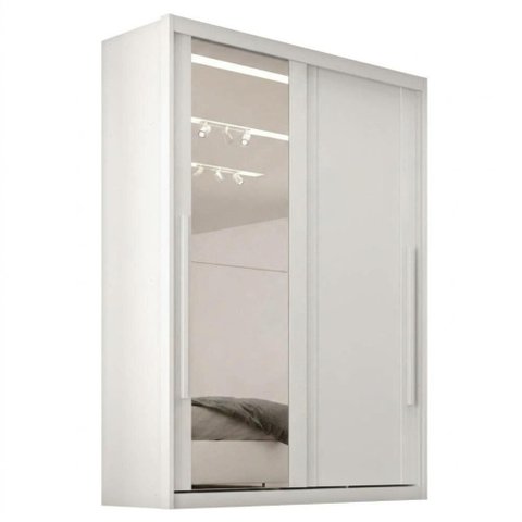 Guarda Roupa Solteiro 2 Portas de Correr com Espelho MDF Splendi 165x232 cm Branco Absoluto Zanz