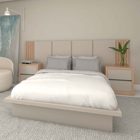 Cama Casal 2 Mesas C/ 2 Gavetas e Cabeceira sob Medida Mdf Cor:carvalho Malva com Titânio