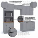 Ver imagem 5 de Cozinha Compacta Modulada 4 Peças 100% MDF com Torre Quente e Balcão sem Tampo Cinza/Nature Emily