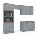 Ver imagem 2 de Cozinha Compacta Modulada 4 Peças 100% MDF com Torre Quente e Balcão sem Tampo Cinza/Nature Emily