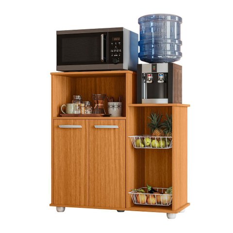 Armário de Cozinha Multiuso Suporte para Galão Micro-ondas Cestos Fruteira Organizadores Cor Freijó