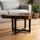 Ver imagem 2 de Mesa de Centro Sala Redonda Madeira Macica Pe de Metal Industrial 61x53cm