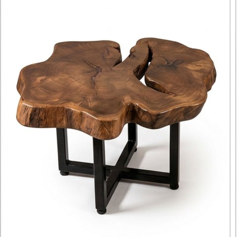 Mesa de Centro Sala Redonda Madeira Macica Pe de Metal Industrial 61x53cm