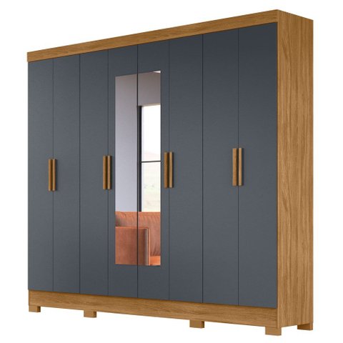 Guarda Roupa Casal com Espelho 8 Portas 236cm Ágata M07 Freijó/cinza - Mpozenato