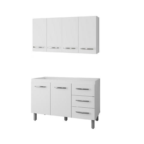 Kit de Cozinha com Aéreo 120m Mara e Balcão para Pia 120m Bianca sem Tampo - Branco Móblis