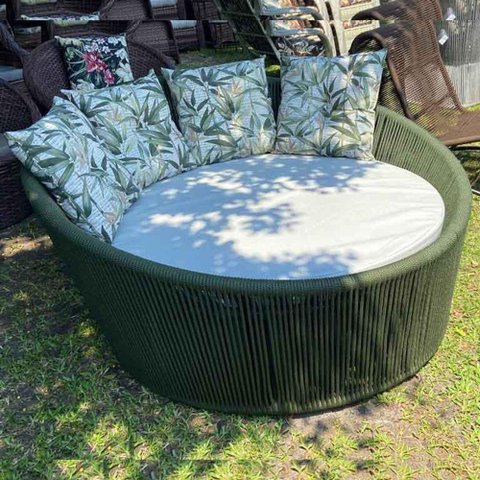 Chaise Palmeira Em Corda Náutica Verde - Tecido Duna Cru E Vinales Verde