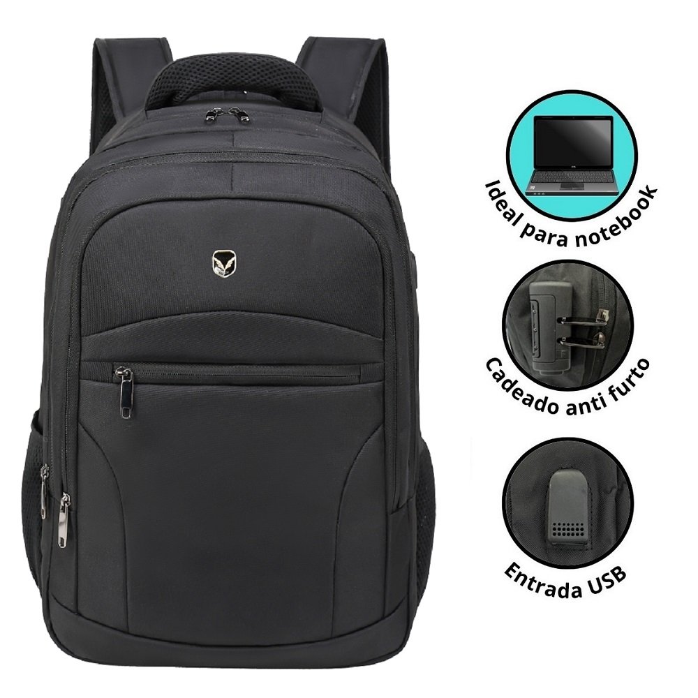 Mochila Notebook 16.5/POL Trabalho Urbano Passeio AntiFurto YEPP Preto - 2