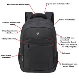 Mochila Notebook 16.5/pol Trabalho Urbano Passeio Antifurto Yepp Preto - 5