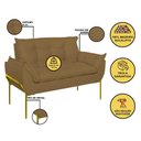 Ver imagem 6 de Kit 2 Poltronas + Namoradeira Pé Metal Dourado Recepção Sala Cor:capuccino