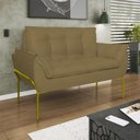 Ver imagem 4 de Kit 2 Poltronas + Namoradeira Pé Metal Dourado Recepção Sala Cor:capuccino