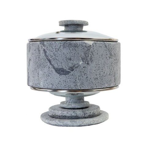 Bomboniere Bombom Tampa Vidro Pedra Sabão com Base 22x20cm
