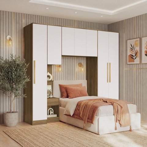 Quarto Modulado Kappesberg Adapt Nogueira/Branco 4 Peças 247cm