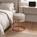 Ver imagem 3 de Kit 2 Puff Redondo Decorativo Linho Base Metal Cobre Assento Estofado Cor Areia