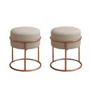 Ver imagem 1 de Kit 2 Puff Redondo Decorativo Linho Base Metal Cobre Assento Estofado Cor Areia