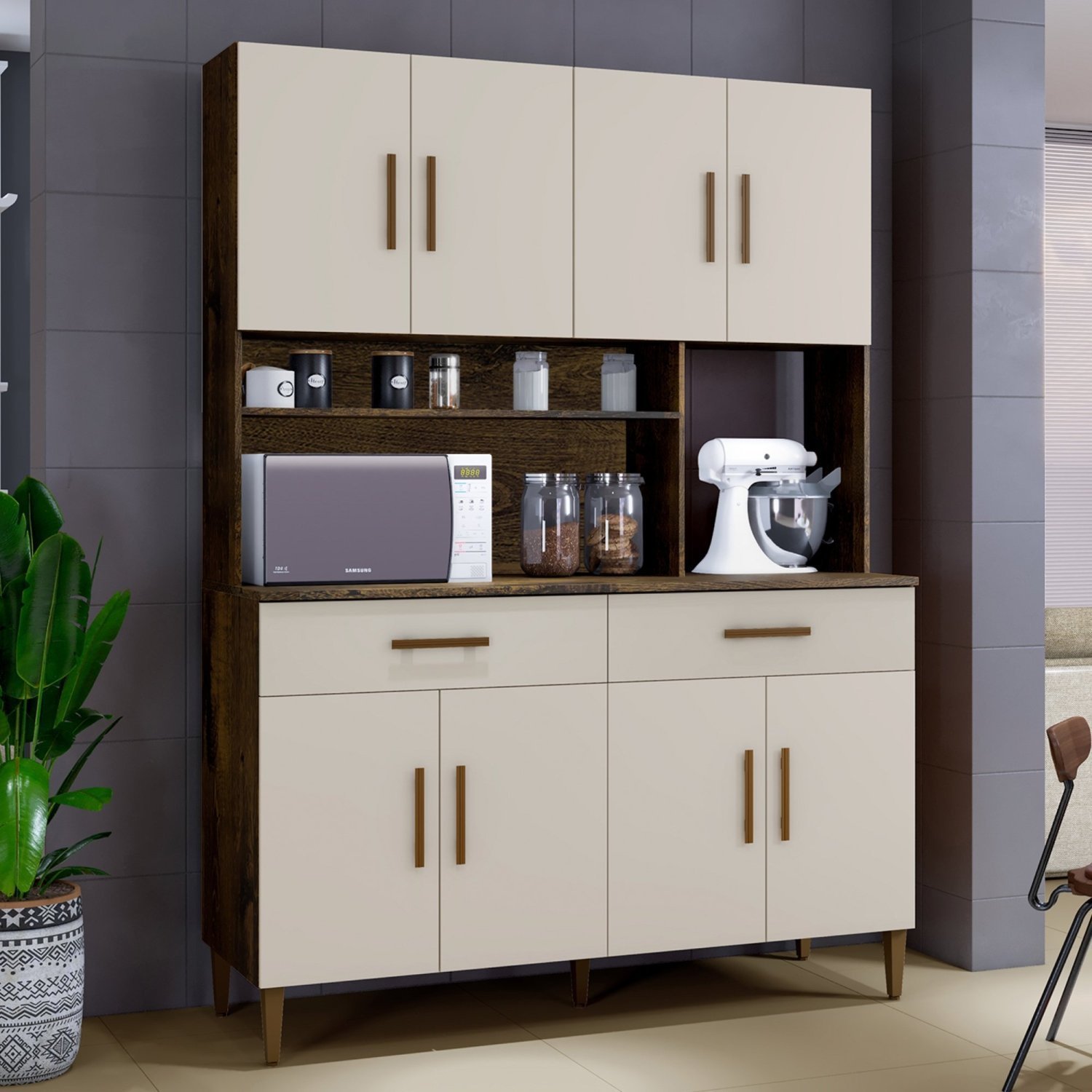 カイリィ Armário para Cozinha 8 Portas 2 Gavetas Fortaleza Kaiki Móveis