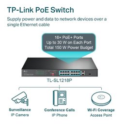 Switch Nao Gerenciavel 16p 10/100mbps Poe+ e 2p Gigabit - 1