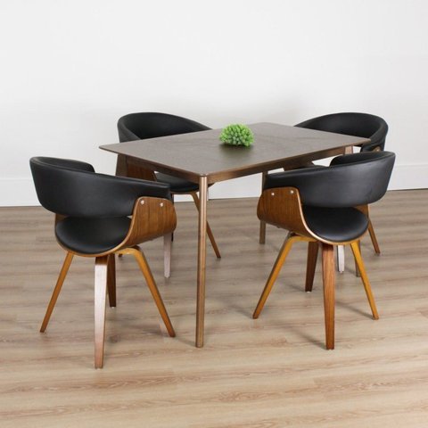 Conjunto Sala de Jantar Mesa Finlândia Nogueira 120x75cm com 4 Cadeiras Betina PU Preto