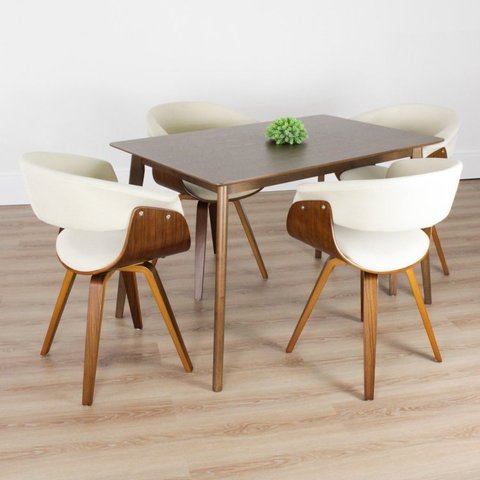 Conjunto Sala de Jantar Mesa Finlândia Nogueira 120x75cm com 4 Cadeiras Betina Giratória Bege/Creme