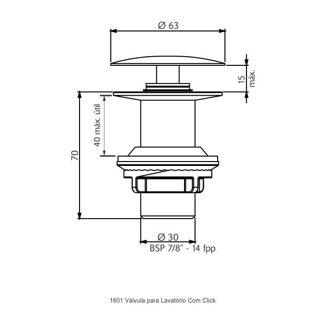 1601 Valvula de Lavatório Click 2.3/8 X 1 Dourado Fosco Perflex - 2