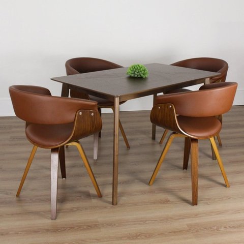 Conjunto Sala de Jantar Mesa Finlândia Nogueira 120x75cm com 4 Cadeiras Betina Giratória Marrom