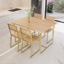 Ver imagem 1 de Conjunto Mesa de Jantar Retangular 4 Cadeiras Pinus Riviera Industrial Dourado Don Castro Decor Rivi
