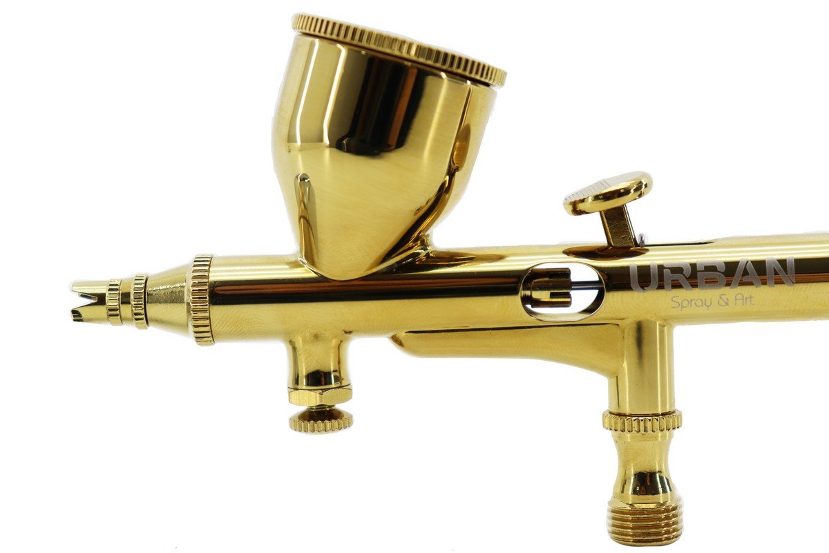 Aerografo Urban - Agulha 0.2 - Dourado - com Regulador de Agulha e Fluxo de Ar - 5