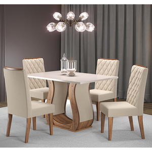 Mesa de Jantar Retangular Sharom com 4 Cadeiras Iza Imbuia/blonde/bege - Casa Giulia