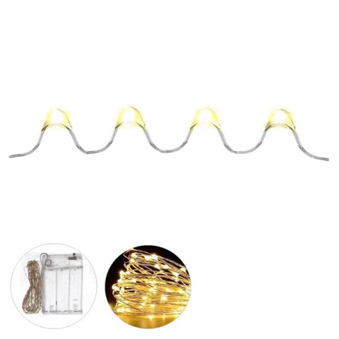 Cordão 100 LED 4,5V Fio Fada com Pilha 10 Metros Branco Quente Flor Arte