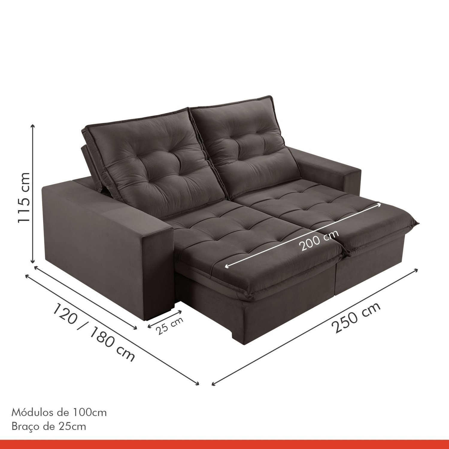 Sofá Retrátil e Reclinável 2 Lugares 250cm M166 - 3