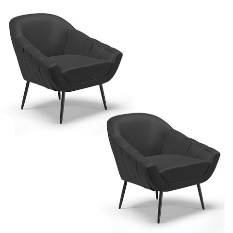 Kit 2 Poltronas Giovana Corino Preto Pés Palito de Ferro - D'Rossi