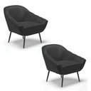 Ver imagem 1 de Kit 2 Poltronas Giovana Corino Preto Pés Palito de Ferro - D'Rossi