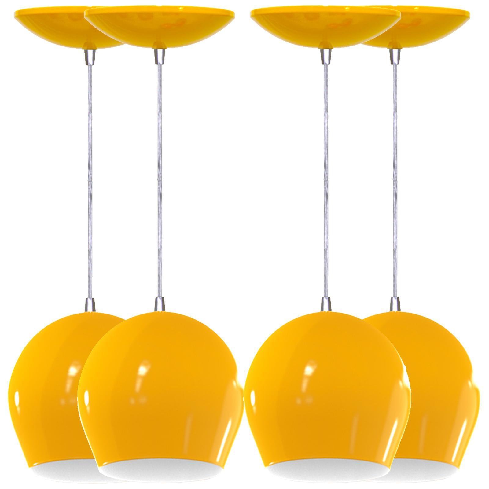 Kit 4 Luminarias Pendente Bola Amarelo / Branco MadeiraMadeira