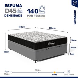 Cama Box Baú com Colchão de Espuma D45 Ortobom Airtech 150 D45 Casal 138cm - 3