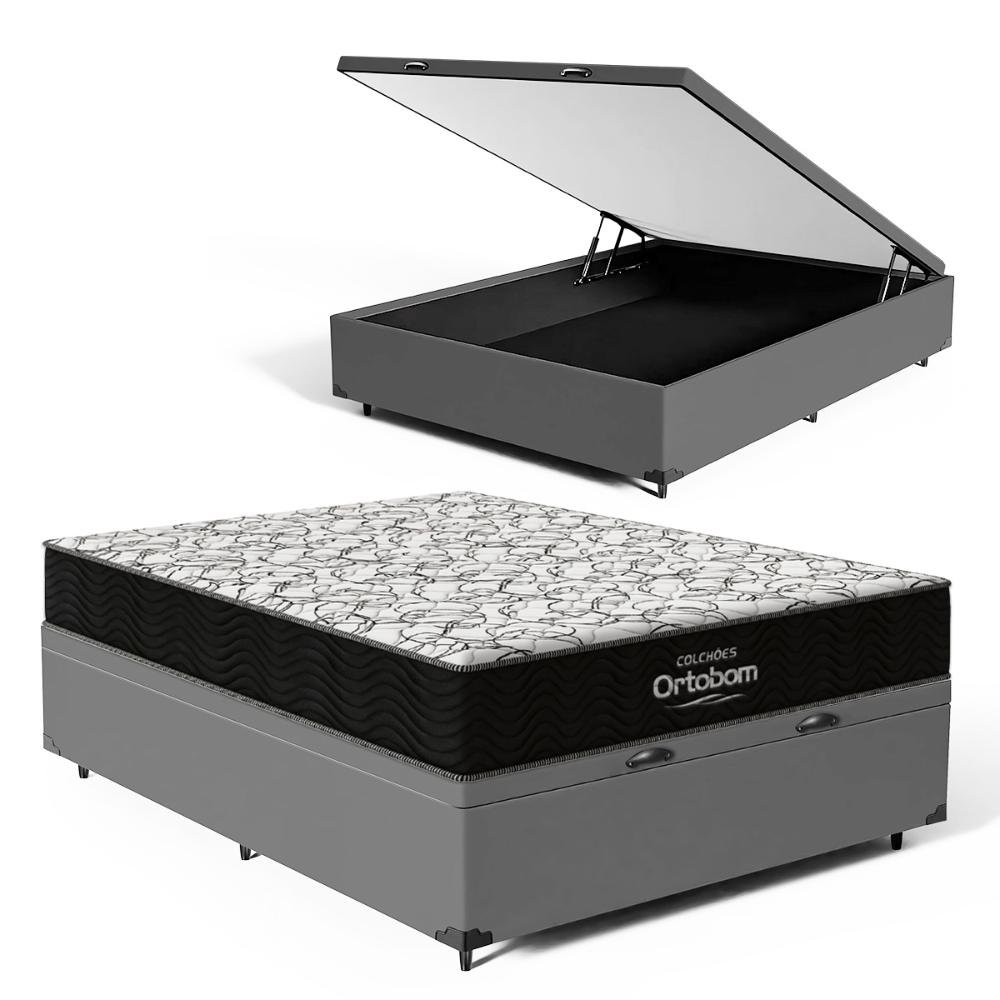 Cama Box Baú com Colchão de Espuma D45 Ortobom Airtech 150 D45 Casal 138cm