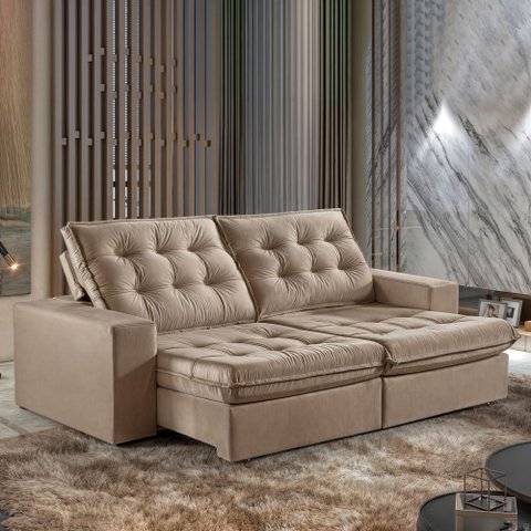 Sofá Retrátil e Reclinável Modulado 230cm Pés em Madeira Maciça Capri