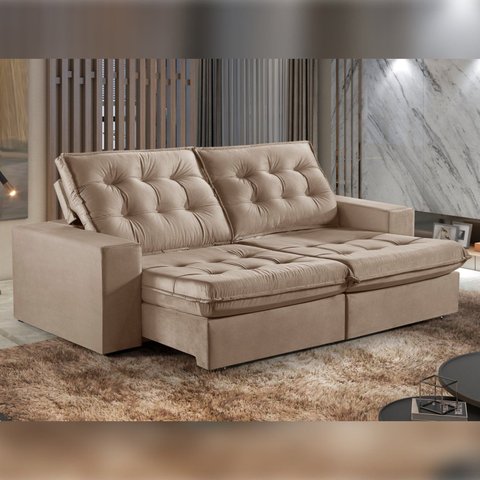 Sofá Retrátil e Reclinável Modulado 290cm Pés em Madeira Maciça Capri