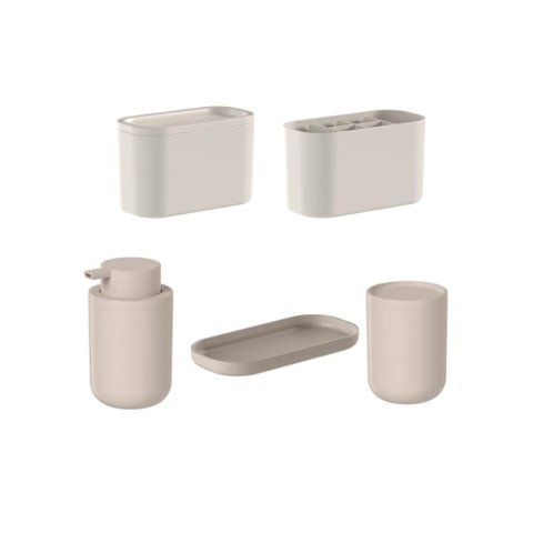 Kit de Acessórios de Bancada para Banheiro ou 5 Peças Linha Bold - Bege