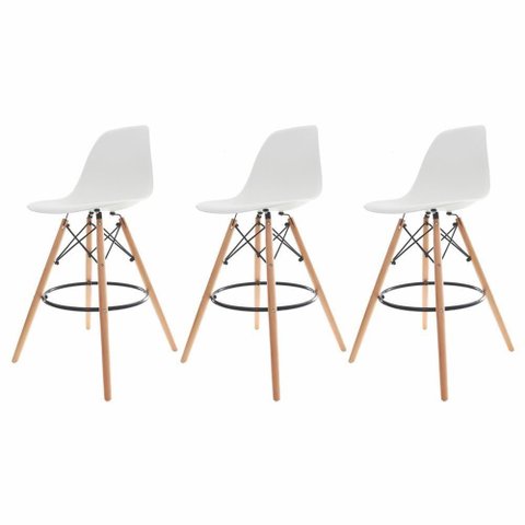 2 Banquetas Com Encosto Alto Base Madeira Wood Branco